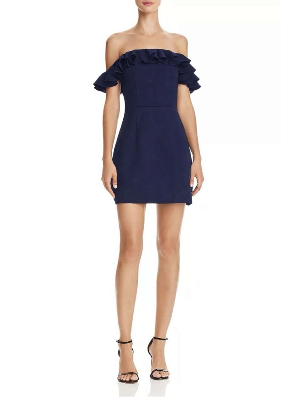 French Connection Navy Off-Shoulder Ruffle Mini Dress